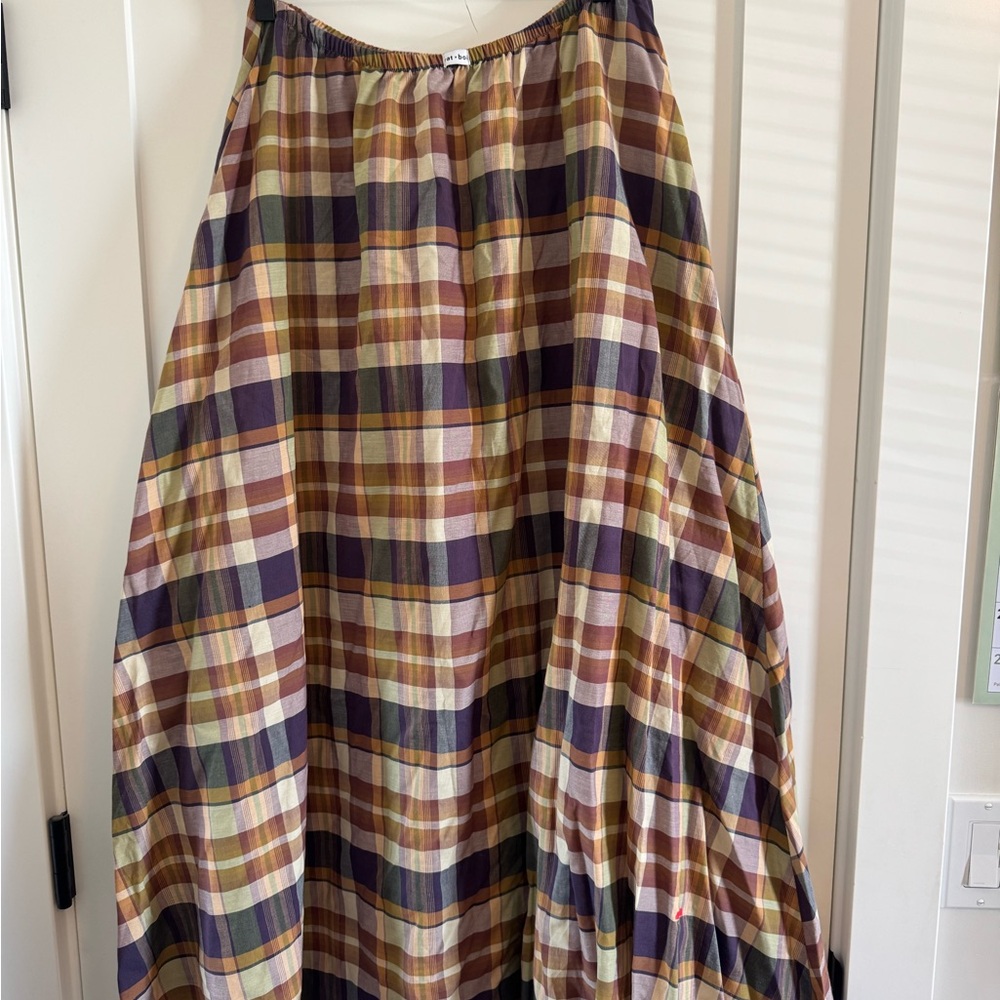 Plaid A-Line Maxi Skirt in Brown & Purple Tones